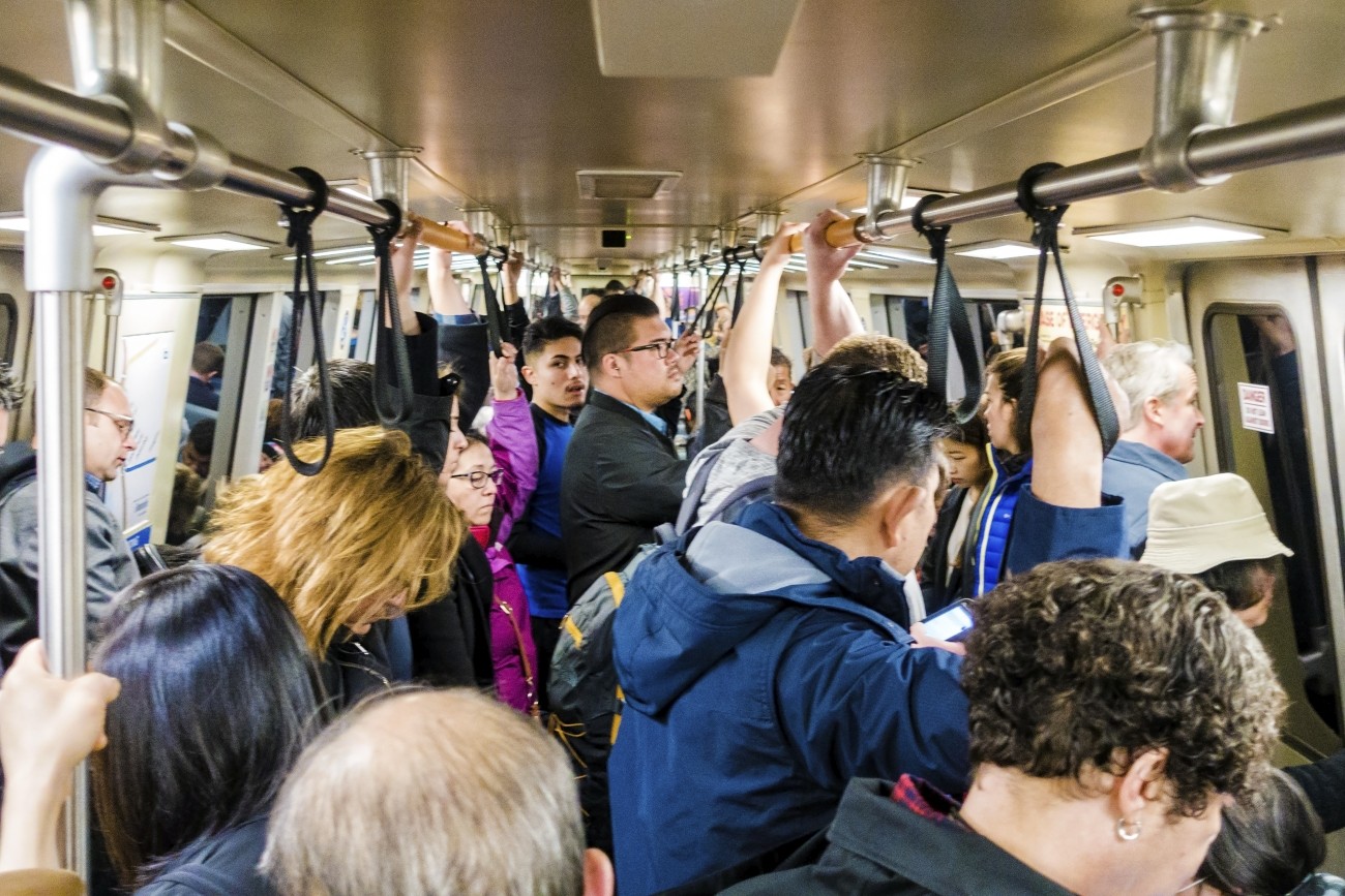 A crowded BART car